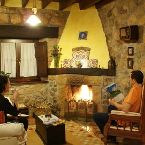 chimenea en el salón de Heredad de la Cueste